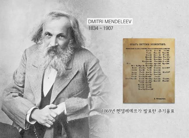 1869년 3월 6일, 드미트리 멘델레예프 (Dmitri Mendeleev, 1834 ~ 1907)가 러시아 화학회에서 주기율표 (週期律表, periodic table)에 대한 논문 발표